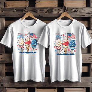 4 juli USA Ice Cream Fireworks T Shirt