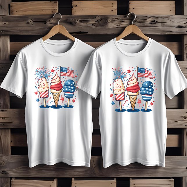 4 juli USA Ice Cream Fireworks T Shirt (Skapare uppladdad)