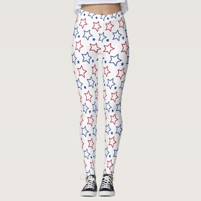 4 juli USA Independence day Blue Stars Leggings (Framsida)