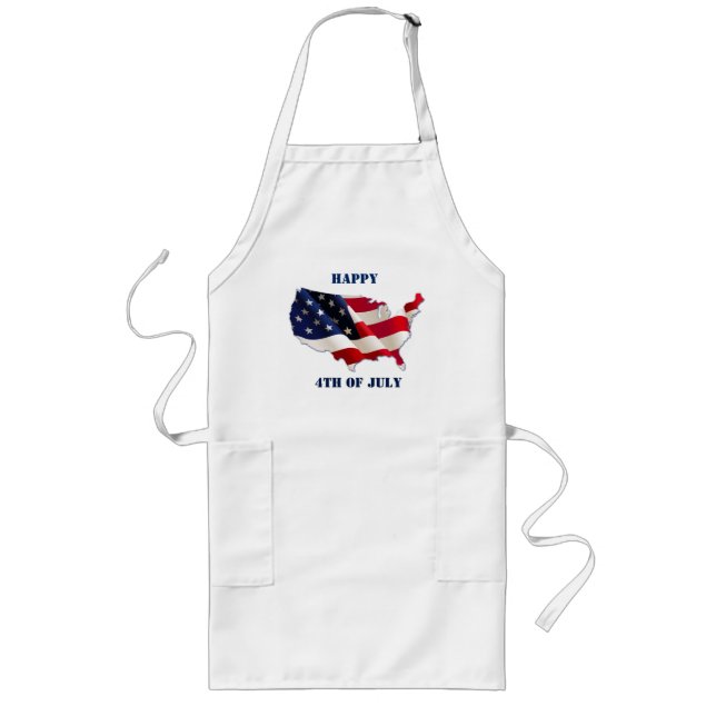 4 juli, USA Karta/Flagga Apron Långt Förkläde (Framsidan)