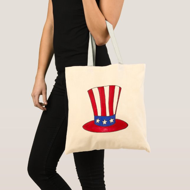 4 juli USA Patriotic farbror Sam Top hat Tote Tygkasse (Framsida (produkt))
