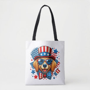 4 juli USA Patriotisk Hund Självständighetsdag Tygkasse
