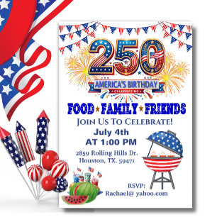 4 juli USA:s 250-årsfirande Grillfest Patriotisk Inbjudningar
