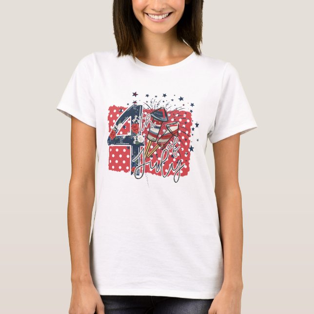 4 juli Vit T-skjorta för kvinnor T Shirt (Framsida)