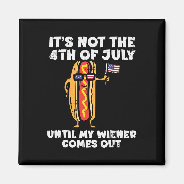 4 juli Wiener Hotdog American Flagga Patriotic Magnet (Framsidan)