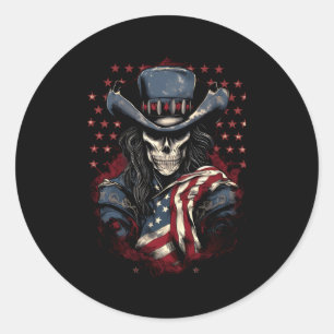 4 juli Y'Allternative USA flagga Western Skull Runt Klistermärke