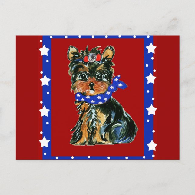 4 juli Yorkie Poo Vykort (Framsida)