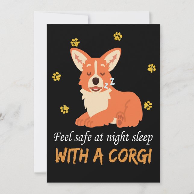 4 Känn Dig Säker På Natten Sova Med En Corgi Inbjudningar (Framsida)