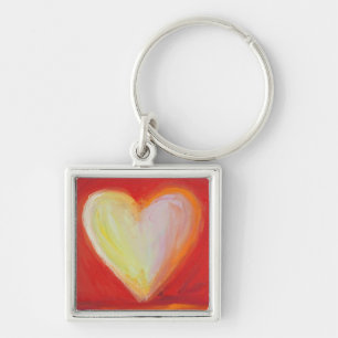 4 Kärlek Hearts Hearts Pendant Art Keychain Charm Fyrkantig Silverfärgad Nyckelring