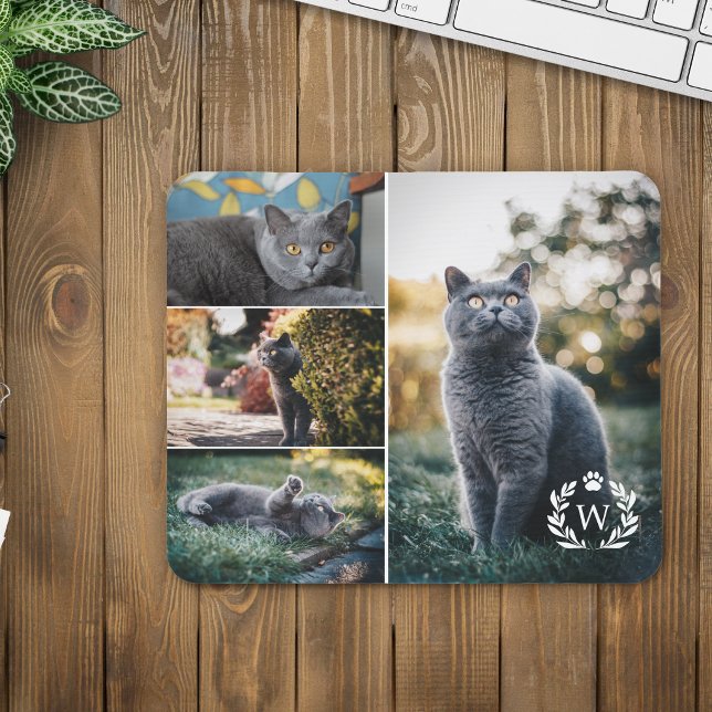 4 Katt Foto Collage Tassla Krans Monogram Musmatta (Skapare uppladdad)