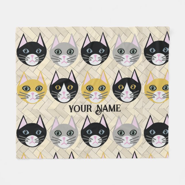 4 Katter, Herringbone Beige Fleecefilt (Framsidan (Horisontell))