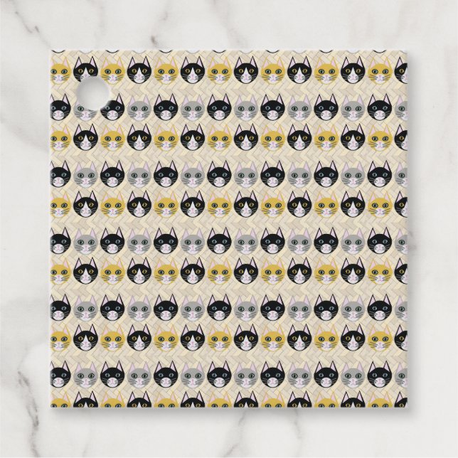 4 Katter, Herringbone Beige Gåvor Etiketter (Framsida)