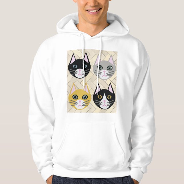 4 Katter, Herringbone Beige Hoodie (Framsida)
