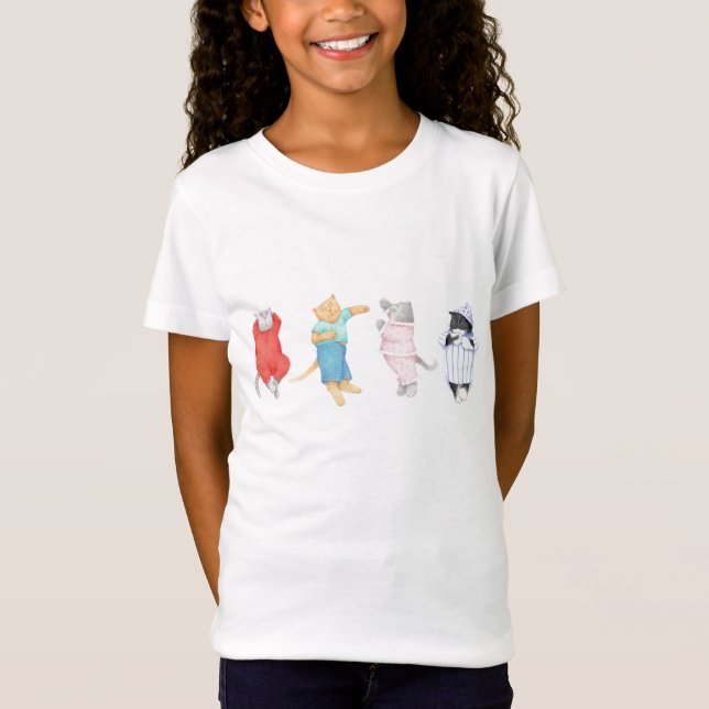 4 KATTER I PAJAMAS Girls Babydoll T Shirt (Framsida)
