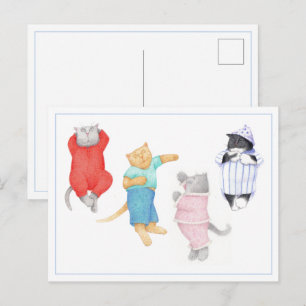 4 KATTER I PAJAMAS-vykort Vykort
