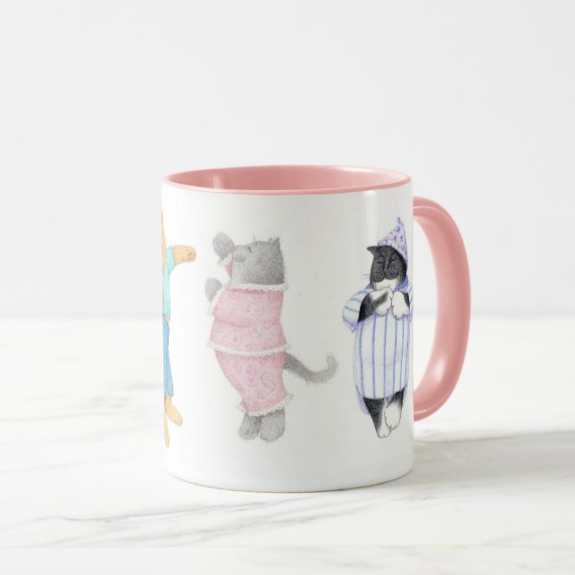 4 KATTER I PYJAMAS Rosa Kombomugg Mugg (Framsida höger)