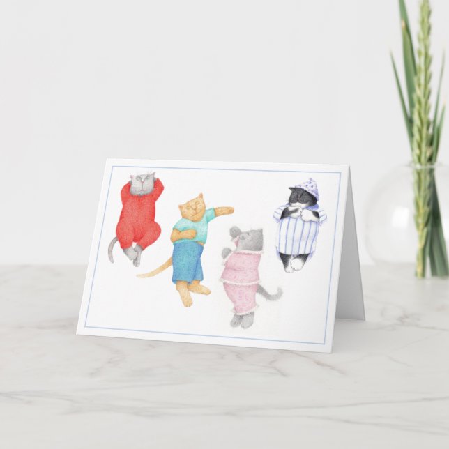 4 KATTER I PYJAMAS Välkomstkort Kort (Framsida)