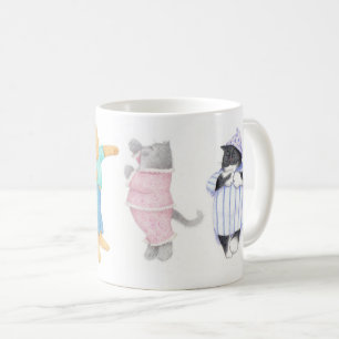 4 KATTER I PYJAMAS Vit Mugg