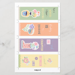 4 Kawaii Blommigt Bokmärken med utskuren händer