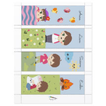 4 Kawaii Camping Vänner Redigerbara Bokmärken