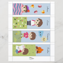 4 Kawaii Camping Vänner Redigerbara Bokmärken