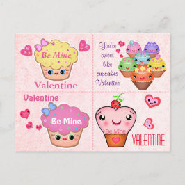 4 kort för Kawaii muffinvalentines