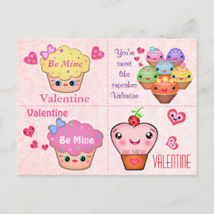 4 kort för Kawaii muffinvalentines