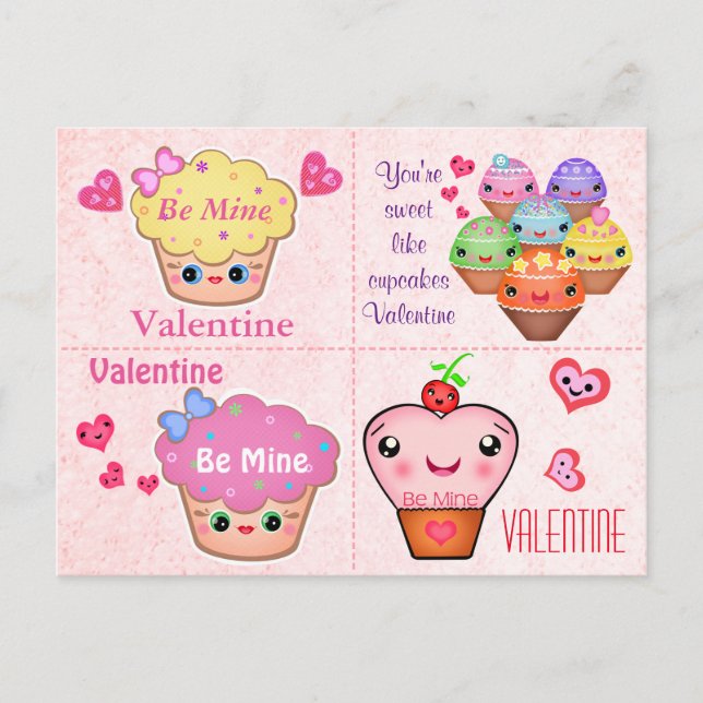 4 kort för Kawaii muffinvalentines (Framsida)