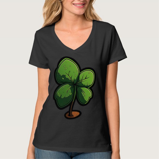 4 Leaf Clover Happt St Patrick's Day St Patrick's  T Shirt (Framsida)