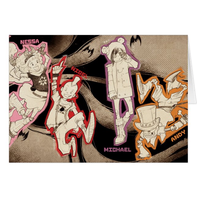 4 lite monster - grupp hälsningskort (Framsidan Horizontal)