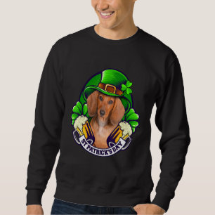 4 Löv C Dachshund Holding Beer St Patrick Shirt Lång Ärmad Tröja