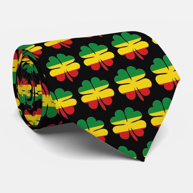 4 Löv Klöver Mönster Red Gult Grönt Rasta Slips (Rullad)