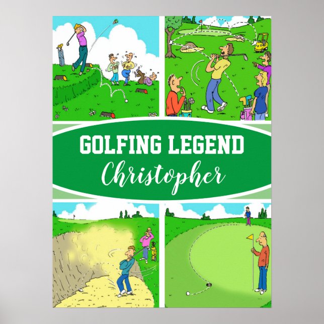4 Luntiga Golfers Golfing-Tecknader för en Golf Le Poster (Framsidan)