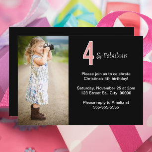 4 och Fabulous Anpassningsbar Photo Birthday Inbjudningar