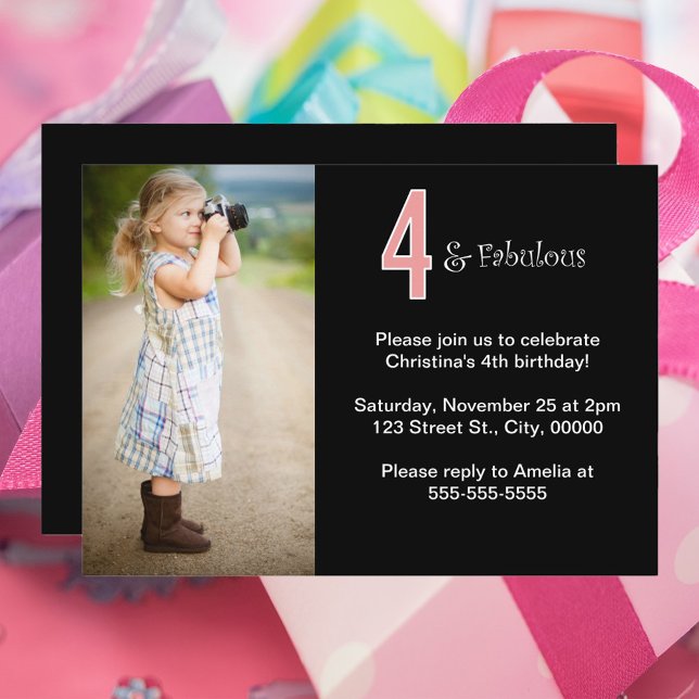 4 och Fabulous Anpassningsbar Photo Birthday Inbjudningar (A cute birthday party invitation that says 4 and fabulous)
