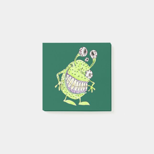 4 öga grönt monsterfrämmande tecknad anteckningar post-it block (Framsida)