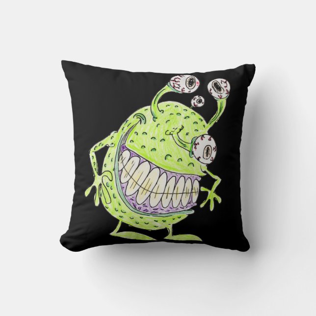 4 ögon grön alien monster kudde (Framsida)