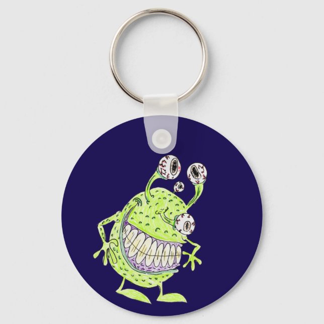 4 ögon grön alien monster nyckelring (Framsida)