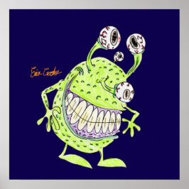 4 ögon grön alien monster poster