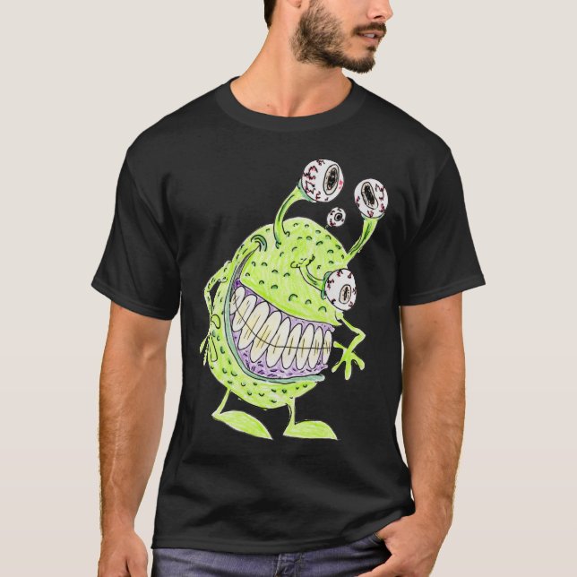 4 ögon grön alien monster t shirt (Framsida)