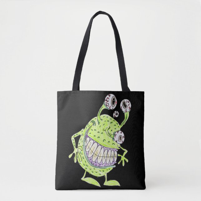 4 ögon grön alien monster tygkasse (Framsida)