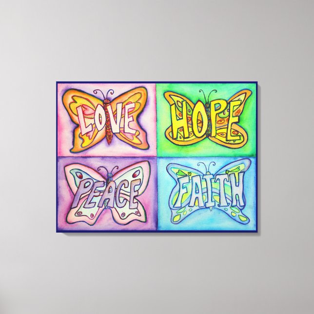 4 Ord Butterfly Vingar Wrapped Canvas Painting (Framsida)