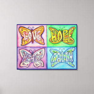 4 Ord Butterfly Vinge Wrapped Canvas Målning