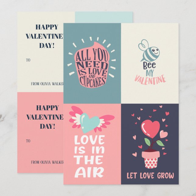 4 på 1 Personlig Kids Classroom Alla hjärtans Julkort (Fram/baksida)