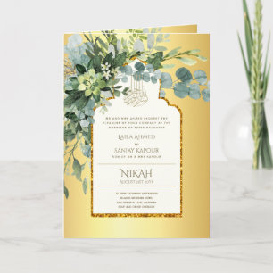 4 Page GULD GREENERY Islamic NIKAH WALIMA Bröllop Kort