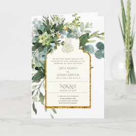 4 Page GULD GREENERY Islamic NIKAH WALIMA Bröllop Kort