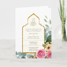 4 Page NIKAH WALIMA Inbjudan Rosa Blommigt Islamic