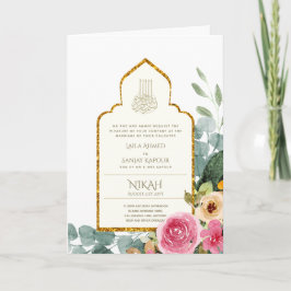 4 Page NIKAH WALIMA Inbjudan Rosa Blommigt Islamic