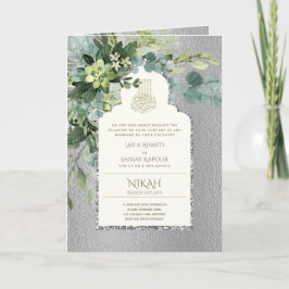 4 Page Silver GREENERY Islamic NIKAH WALIMA Inbjud Kort