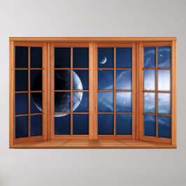 4 Paneled Wooden Window Illusion of the Universe Poster